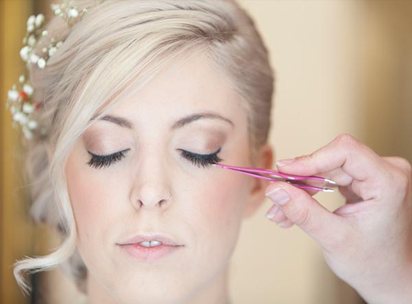 Kent Makeup Artist applying individual eyelashes to a Bride on her wedding day